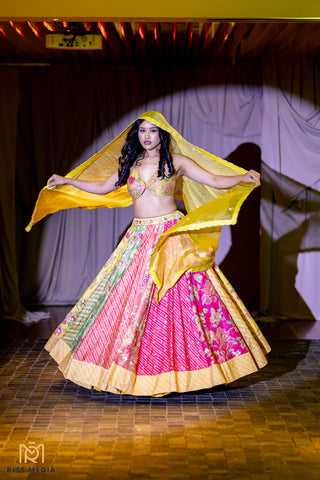 An ode to Rajasthan, in shades of Tuscany yellow, hot pink, onion pink and apple green. Australian fashion week 2025.