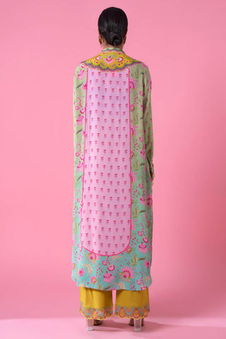 Back look of Turquoise Ombre, Baby Pink Statement Floral Embellished Shirt Dress for Wedding Festivities, Formal Events, Casual Outings, Celebrations
Evening Parties. Trendy Ethnic, Chic and stylish women's wear. 