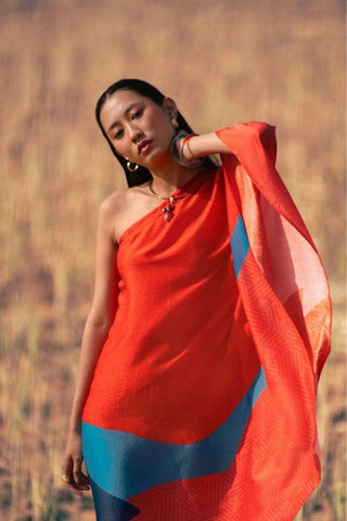 Statement red abstract print dress for summer evening parties.