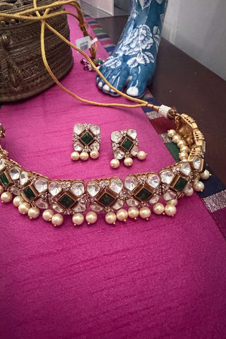 Green Kundan Choker Necklace Set
