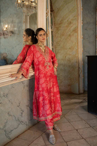 Red Floral Designer Kurta Set For Indian Festivities and Parties