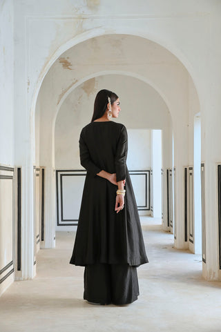 Back look of Black Anarkali Suit With Palazzo. Perfect dress for festive occasions, parties, cultural events