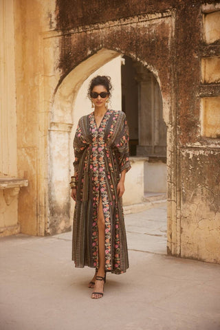Paulmi and Harsh designer Indian floral print briar kaftan perfect for resort wear in summer season or beachside brunch, casual sundowner outing or birthday bash attire
