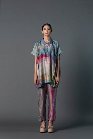 A two piece kaftan co-ord set in avant garde print designed in-house. chic and stylish women's formal wear. Designed by Clos.