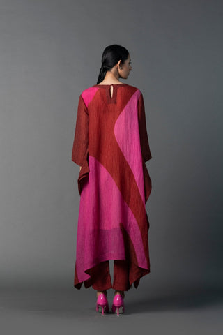Back look of maroon pink straight kurta set made from japanese squash  fabric, colourful and vibrant hues for relaxed fit, brunch, girls party, family get together, evening outings.