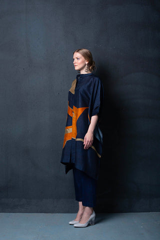 A contemporary co-ord set skillfully crafted in silk with geometric origami elements for that simple yet striking look. Perfect for formal events, resort, summer holidays, brunch, soiree, chic and stylish women's wear. 