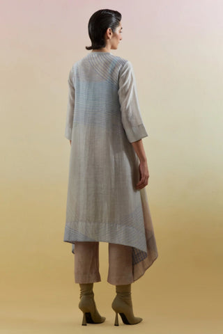 Back look of Straight linen silk kurta featuring three quarter sleeves with clean straight silhouette.