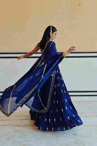 Ease model posing in different angles in blue lehenga from Rahi collection.