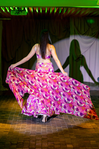  Back look of Fuchsia floral printed lehenga and a sleeveless blouse at Australia Fashion Grandeur.