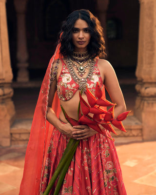 A close up look of delicate zardozi and aari hand-embroidery.