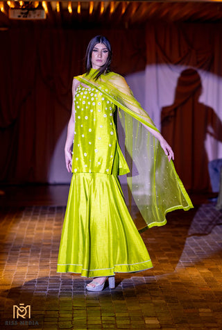 Green Hipster Sharara W dupatta ethnic traditional desinger dress. Perfect for festivities, cultural events, and celebrations where elegance meets tradition.
