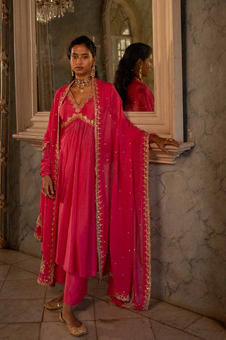Hina Fuschia Pink V Neck Anarkali Set