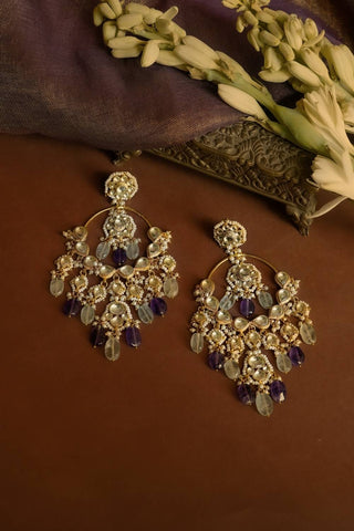 Designer ethnic earring set with intricate patterns and gold-plated finish, perfect for special occasions, weddings, and celebrations with a classic Indian touch.
