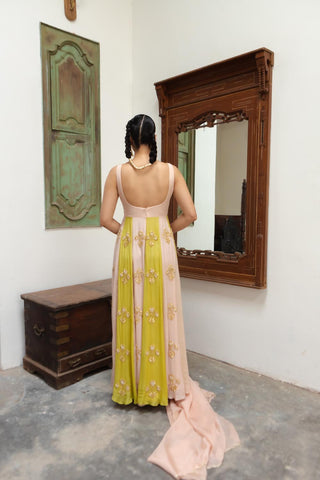 An indian designer anarkali attire in ombre colours is perfect ethnic women dress for Diwali party, Sundowner Diwali nights, wedding ceremonies etc.