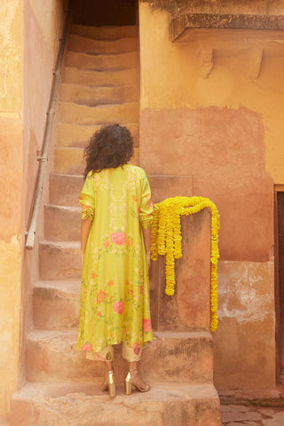 A lime yellow robe jacket set from back