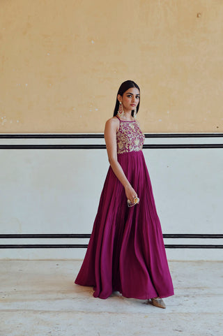 Designer magenta Anarkali set ideal for festive, wedding, special occasions.
