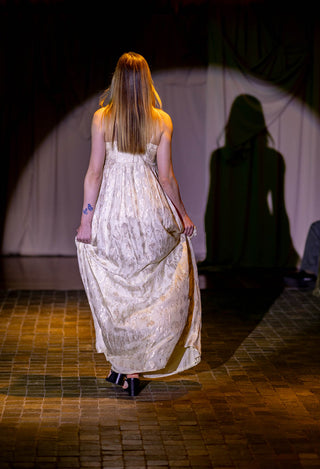 Back view capturing mesmerizing Ivory Zari Anarkali with Colorful Embroidery and Organza Dupatta Set at Australian Fashion Grandeur.