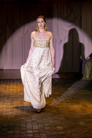  Model wearing Ivory Zari Anarkali with Colorful Embroidery and Organza Dupatta Set at Australian Fashion Grandeur.