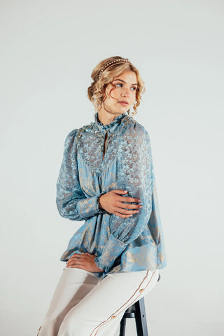 Skyla satin lace top styled as an elevated evening separate, showcasing its refined feminine character for sophisticated outfits, dinner dressing and contemporary occasionwear.