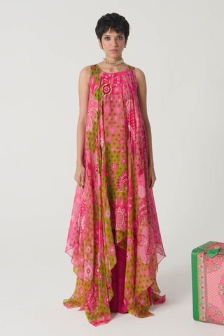 The flowy high-low silhouette adds a modern twist, making it perfect for bohemian cocktail parties and Date Night, or musical festivals. Paired with Gulabi Pink Chevron Printed Pants.