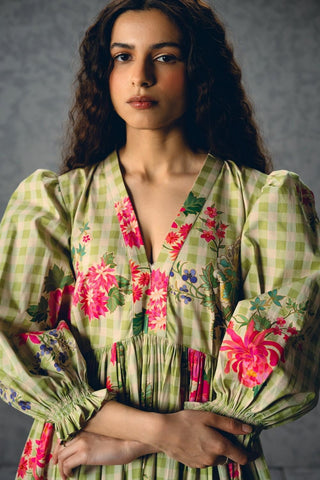 Elegant Paulmi and Harsh Anna Dress with a modern printed pattern and flattering maxi silhouette, offering effortless style for summer occasions, resort holidays, brunches, and luxury wardrobes.