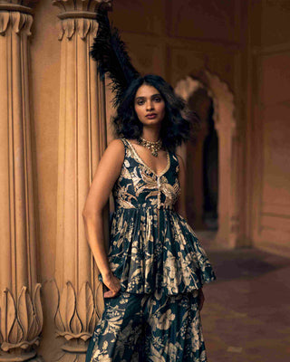 Peplum Palazzo chic and elegant outfit. Perfect for Weddings & Receptions, Cocktail Parties, Festive Gatherings, Engagement & Sangeet Nights, Formal Dinners & Evening Soirées.