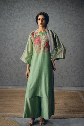 Paulmi and Harsh Shiro Kurta Set in blue featuring a floral printed kurta with matching bottoms in breathable cotton flex, creating a relaxed yet refined contemporary ethnic look ideal for festive occasions, brunches, vacations and everyday wear.