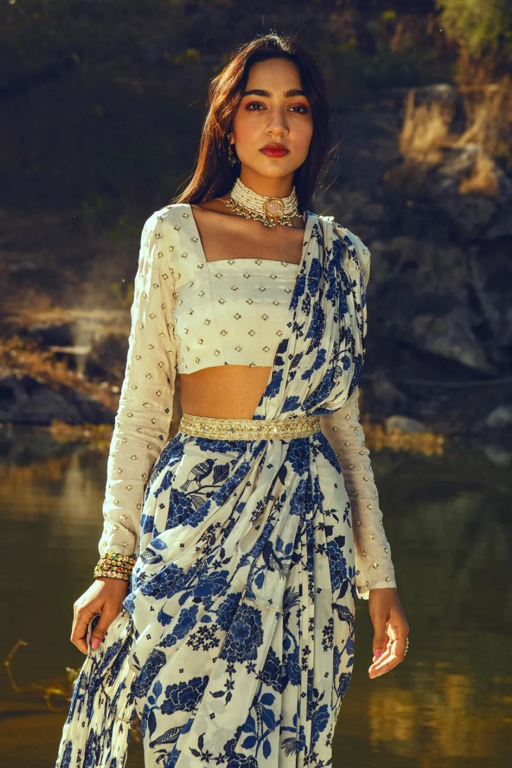 Harsh Lady Aurelia Indigo Pre-Stitched Saree – Leela Lane