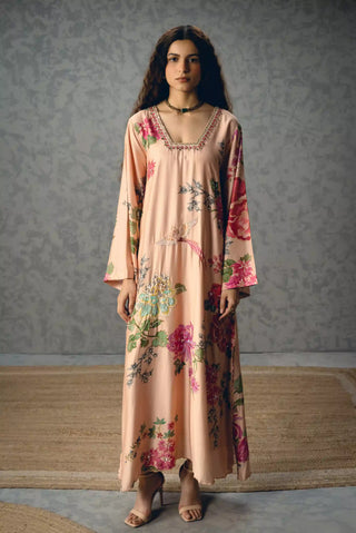 Chic pink Leonie kaftan designed for elevated occasion dressing, offering a sophisticated statement outfit for resort evenings, festive gatherings, cocktail celebrations and destination events.