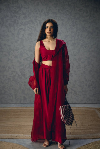 Paulmi and Harsh Nami organza jacket styled as a lightweight evening layer over a coordinated silk outfit, creating a sophisticated look for modern cocktail dressing.