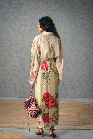 Back look of the ivory coord set highlighting relaxed tailoring and clean modern styling.