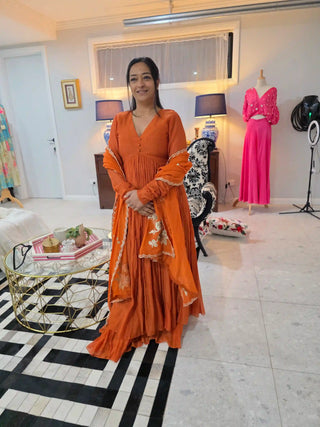 Leigh Orange Anarkali Set