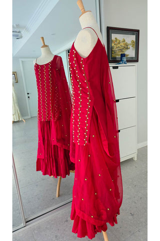 Red Sharara women clothing ethnic designer wedding ceremony pooja dress