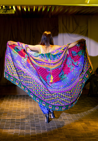 Model flaunting Multi Pattern Oversized Embroidered Shrug Set Bohemian Soul Style at Australian Fashion Grandeur runway.