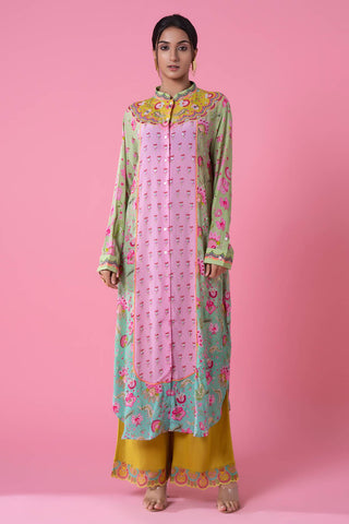 Designer Turquoise Ombre, Baby Pink Statement Floral Embellished Shirt Dress for Wedding Festivities, Formal Events, Casual Outings, Celebrations
Evening Parties. Trendy Ethnic, Chic and stylish women's wear. Designed by Siddhartha Bansal.