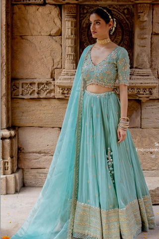 Sky Blue Tissue Lehenga Set