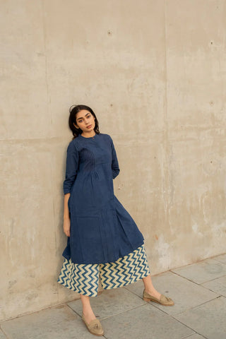 Indigo Pintuck Kurta & Culotte
